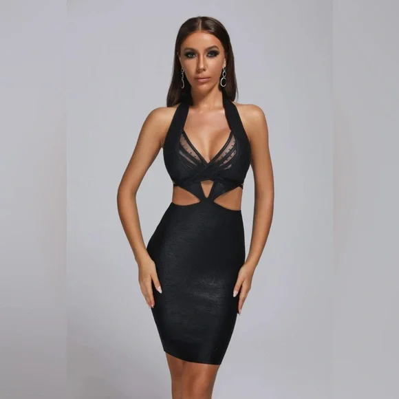 Black Metallic Mini Bandage Dress - Picture 1 of 5
